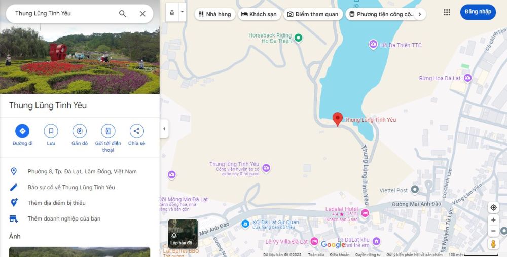 Địa chỉ của Thung lũng T&igrave;nh Y&ecirc;u Đ&agrave; Lạt l&agrave; số 357, đường Mai Anh Đ&agrave;o, Phường 8, Th&agrave;nh phố Đ&agrave; Lạt, tỉnh L&acirc;m Đồng
